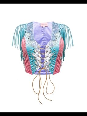 Handbeaded Sequin Velvet Cowgirl Pastel Vest